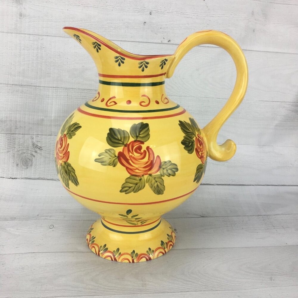 Noble Excellence PROVENCIA Hand Painted Floral Stoneware Large Water Pitcher